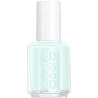 Product shot of a bottle of essie first kiss bliss light mint green polish on a white background