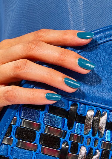 Bright Blue Manicure with the Design of Rhinestones Stock Photo - Image of  fingers, nail: 137910400