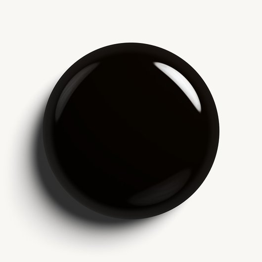 Glossy, high-shine drop of essie 'licorice' nail polish against a clean white background.