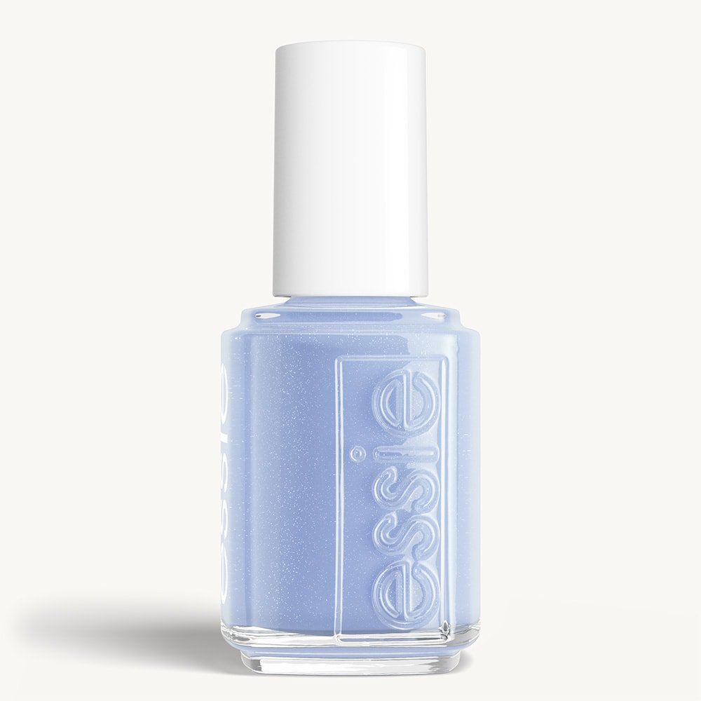Classic bottle of essie 'Bikini So Teeny' light blue nail polish against a clean white background.