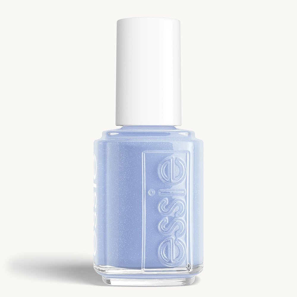 Classic bottle of essie 'Bikini So Teeny' light blue nail polish against a clean white background.