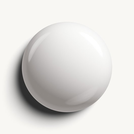 Glossy, high-shine drop of essie 'blanc' nail polish against a clean white background.