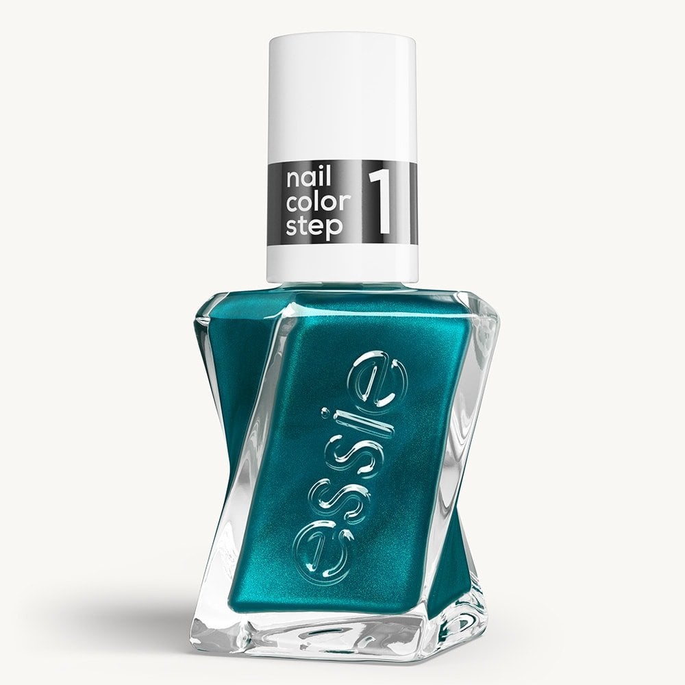 Sleek bottle of Gel by essie longwear nail polish in shade 'Jewels and Jacquered Only' against a white background.