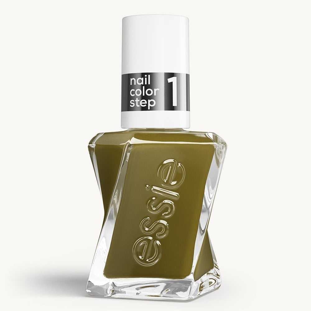 Sleek bottle of Gel by essie longwear nail polish in shade 'Totally Plaid' against a clean white background.