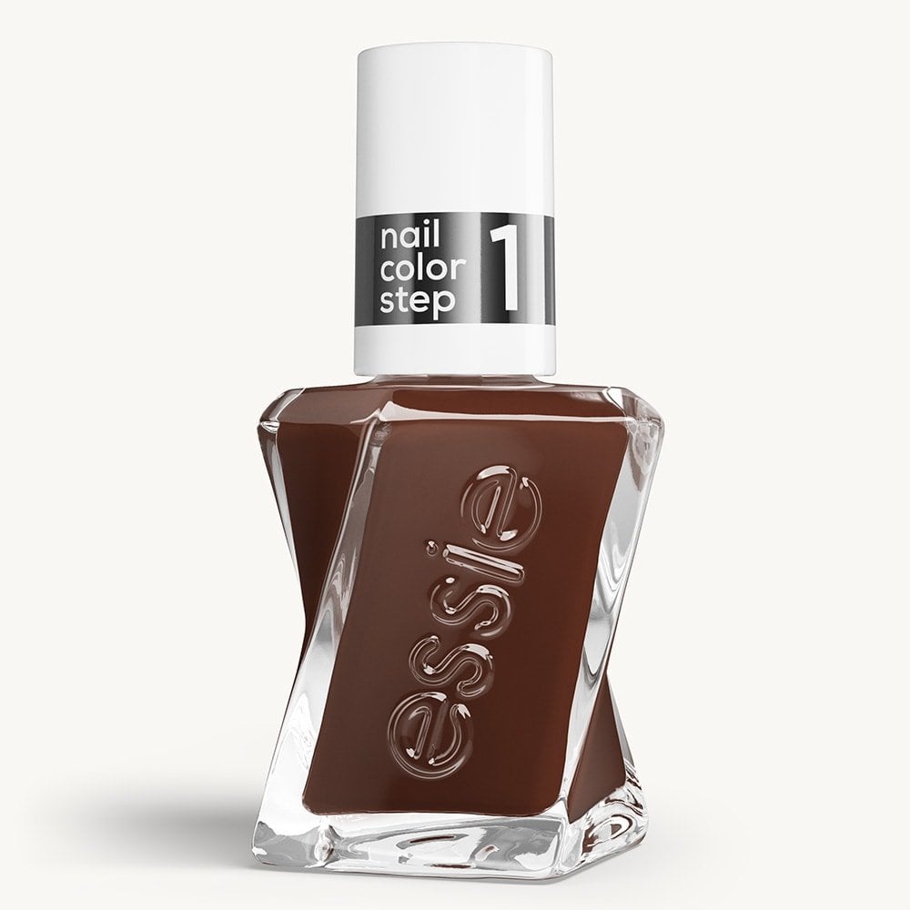 Sleek bottle of Gel by essie longwear nail polish in shade 'All Checked Out' against a clean white background.