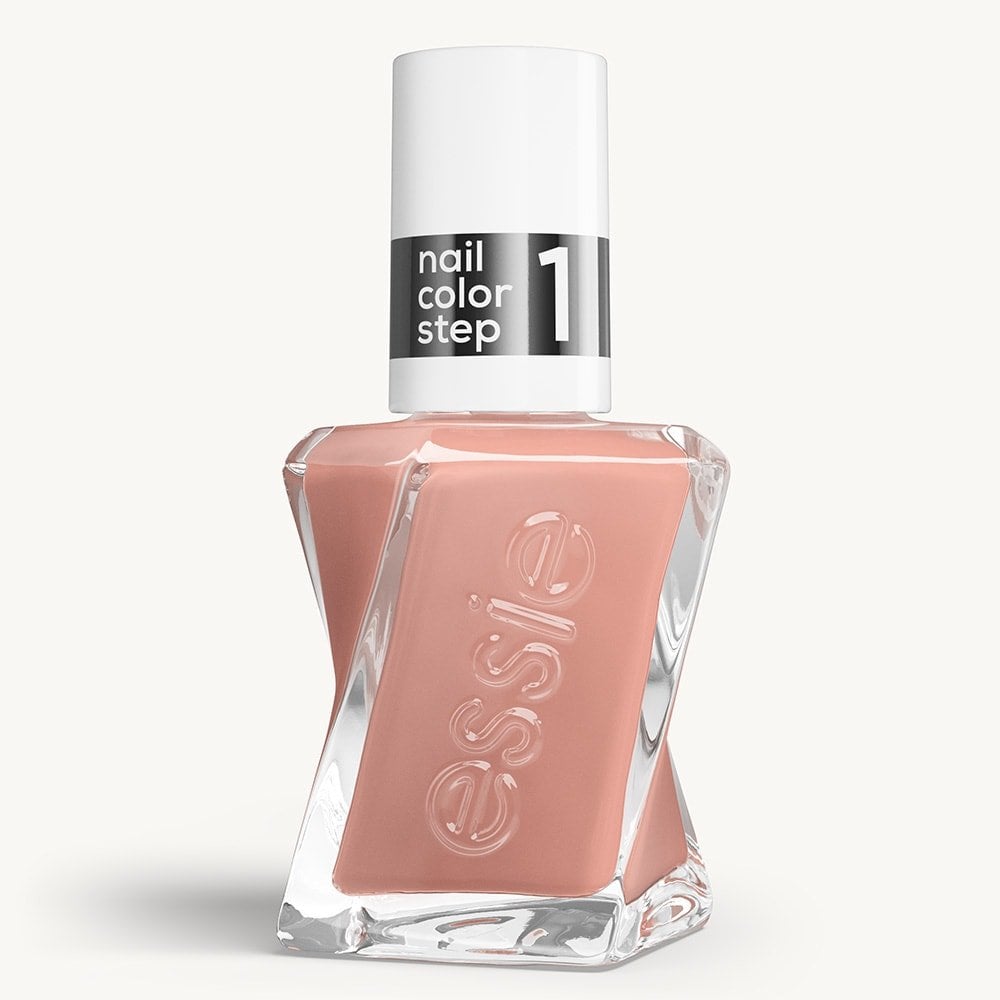 Sleek bottle of Gel by essie longwear nail polish in shade 'Of Corset' against a clean white background.