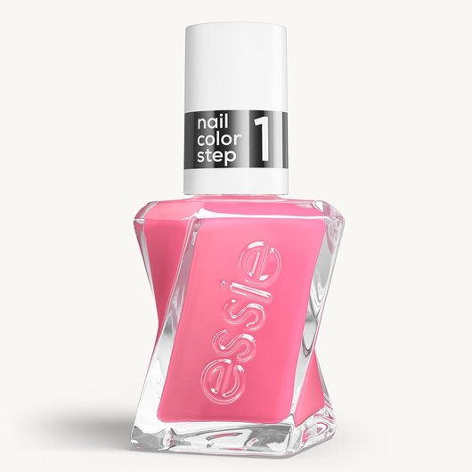 Sleek bottle of Gel by essie longwear nail polish in shade 'Haute To Trot' against a clean white background.
