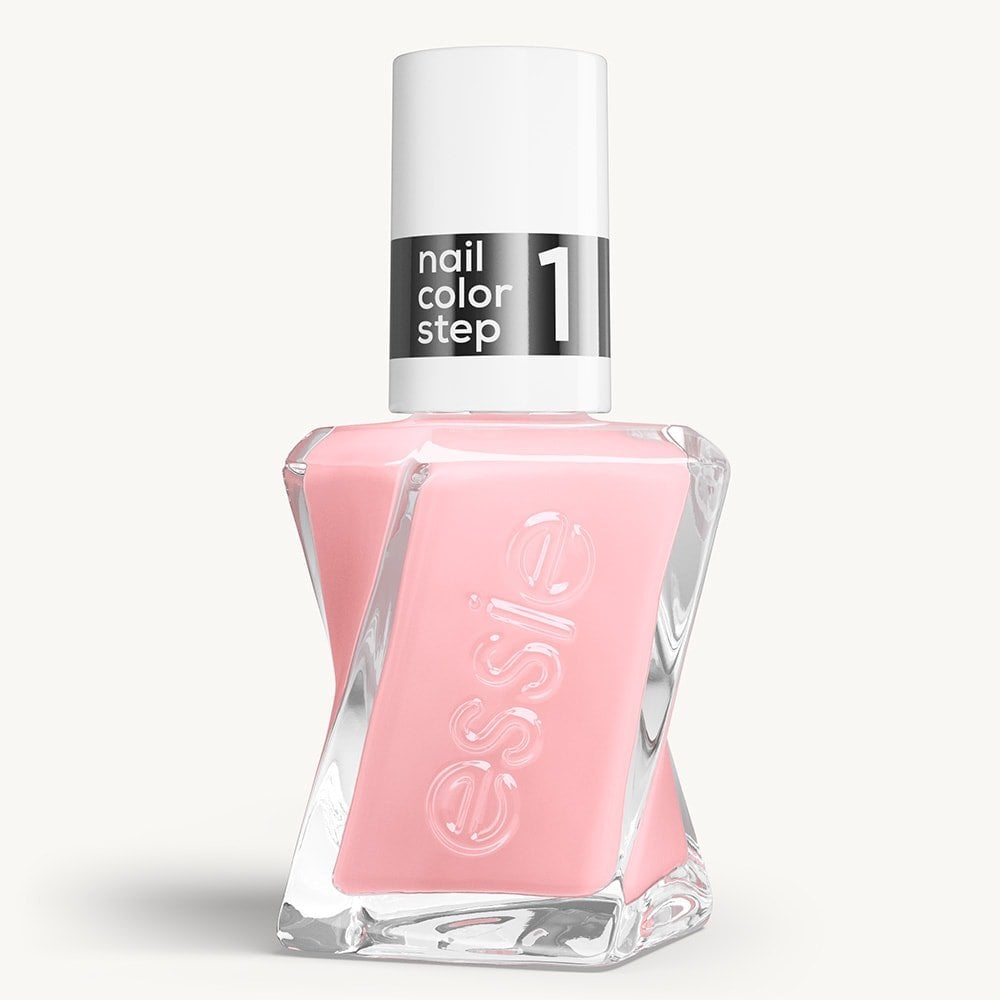 Sleek bottle of Gel by essie longwear nail polish in shade 'Sheer Fantasy' against a clean white background.
