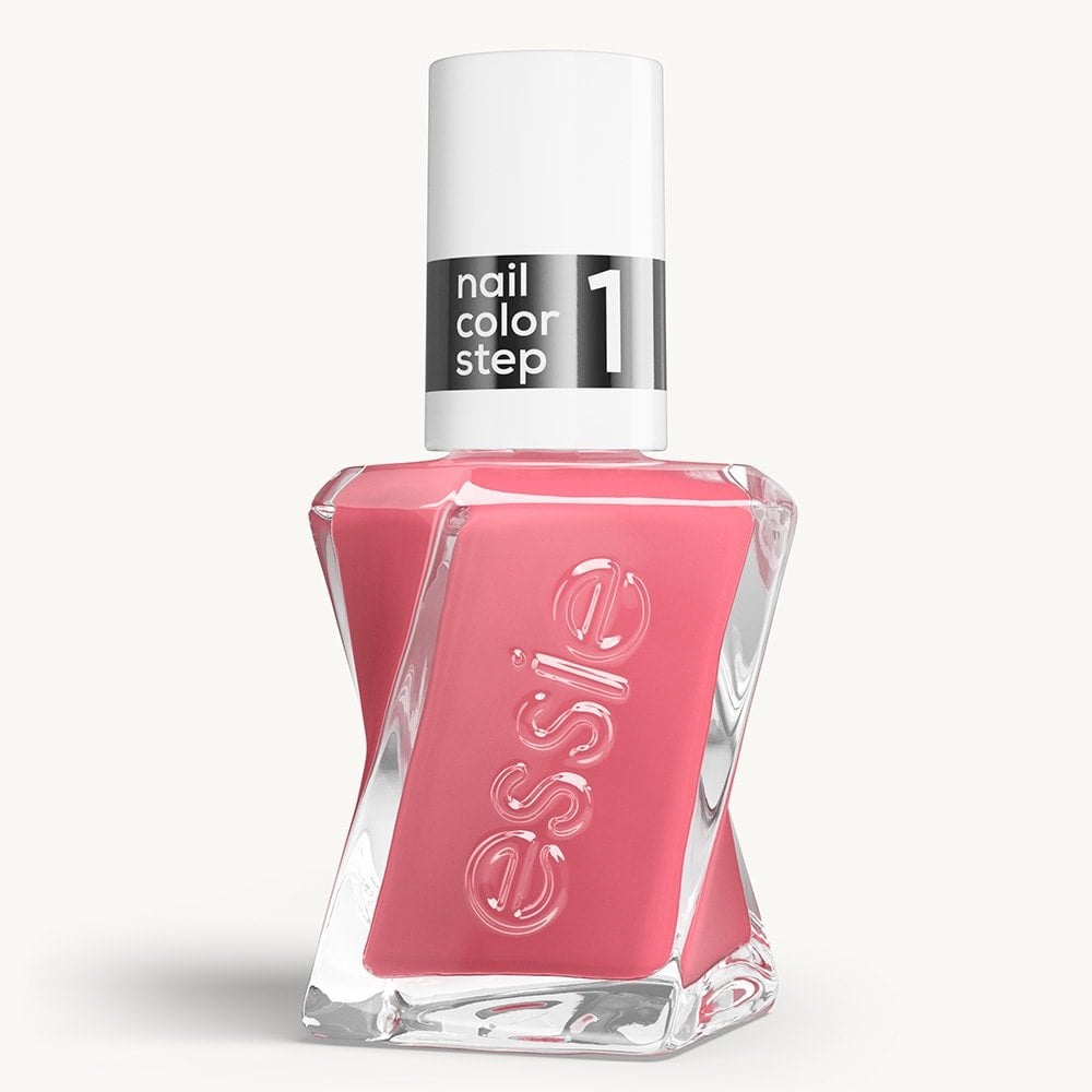 Sleek bottle of Gel by essie longwear nail polish in shade 'Stitch by Stitch' against a clean white background.