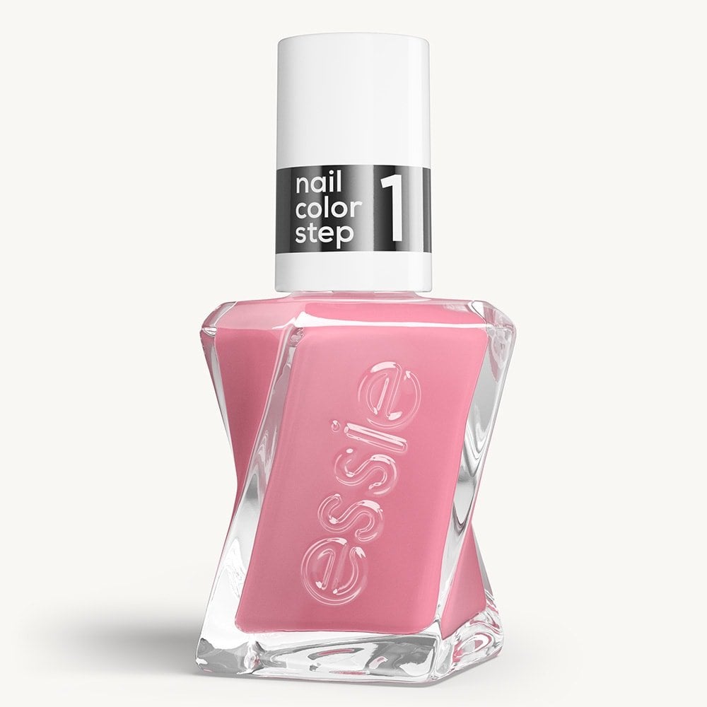 Sleek bottle of Gel by essie longwear nail polish in shade 'Bodice Goddess' against a clean white background.