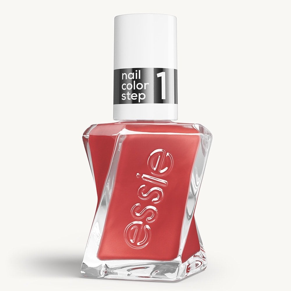 Sleek bottle of Gel by essie longwear nail polish in shade 'Woven At Heart' against a clean white background.