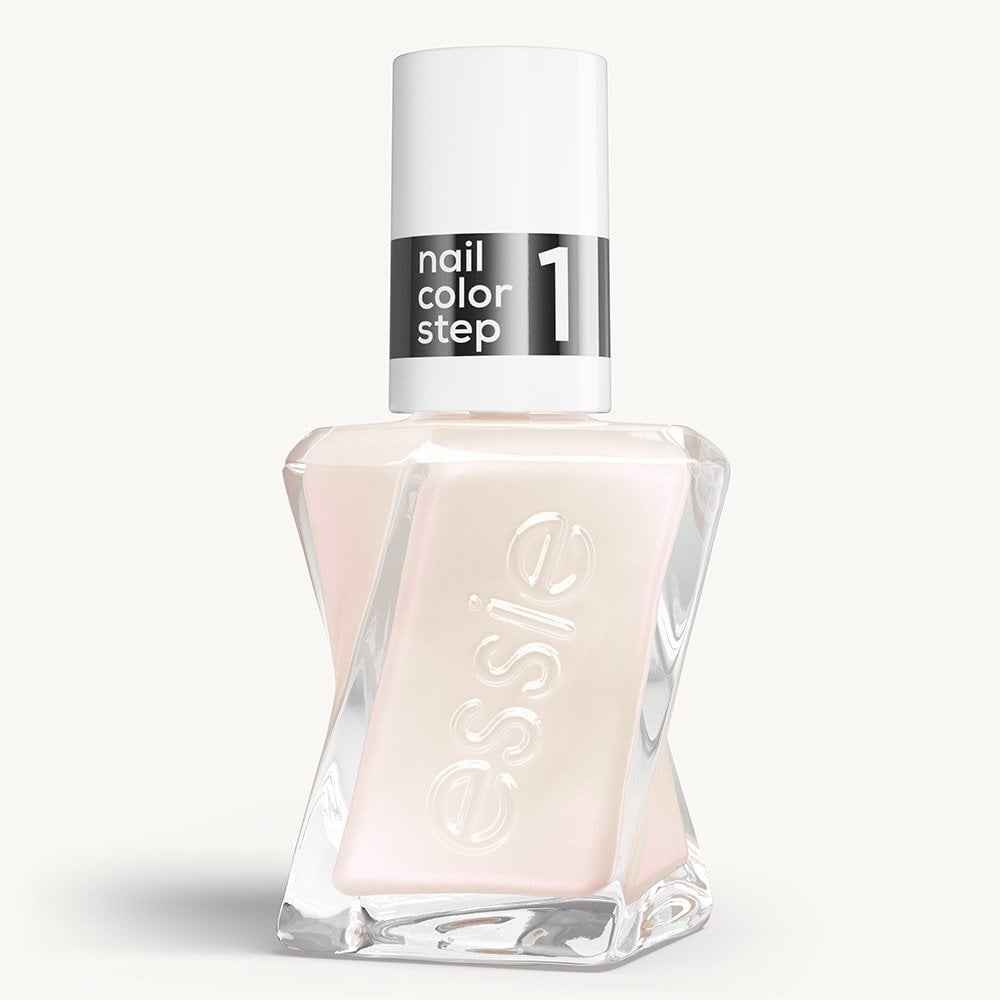 Sleek bottle of Gel by essie longwear nail polish in shade 'Chiffon The Move' against a clean white background.