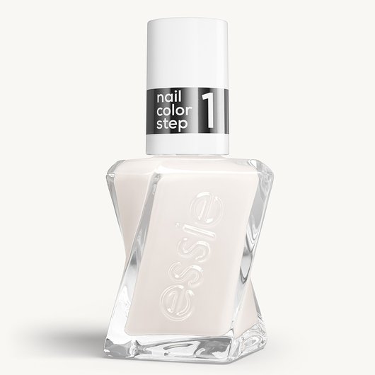 Sleek bottle of Gel by essie longwear nail polish in shade 'First Fitting' against a clean white background.