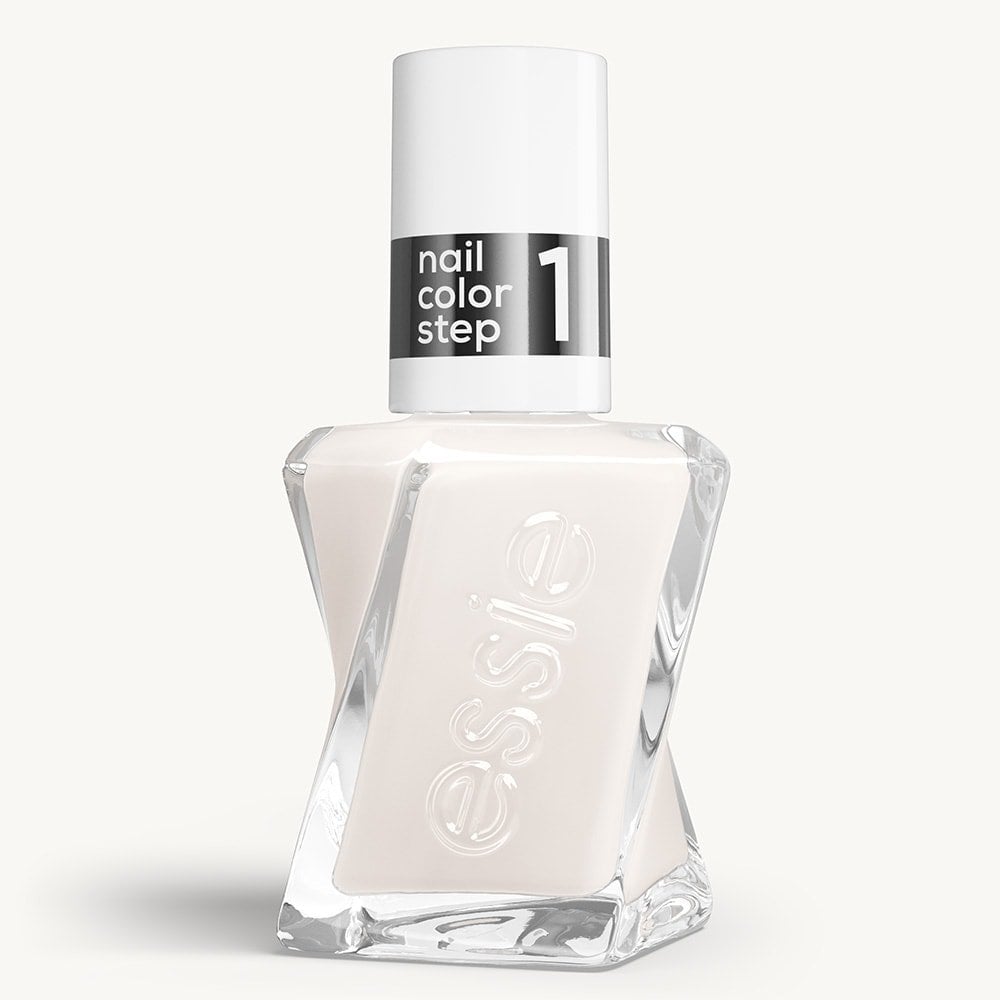 Sleek bottle of Gel by essie longwear nail polish in shade 'First Fitting' against a clean white background.