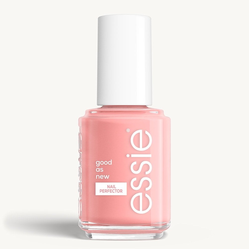 Sleek bottle of essie nail care 'Good As New' nail treatment against a clean white background.