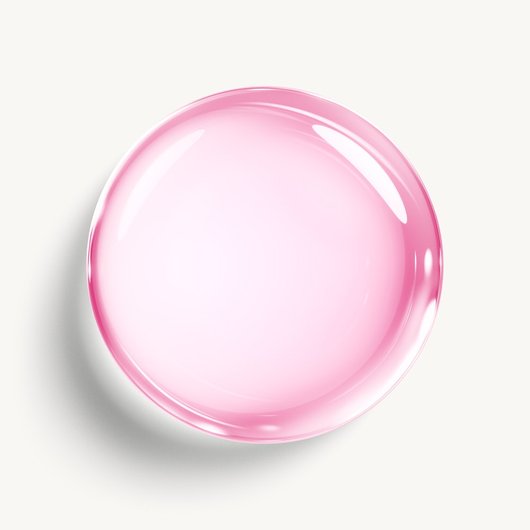 Glossy, high-shine drop of essie 'hard to resist pink' nail strengthener against a clean white background.