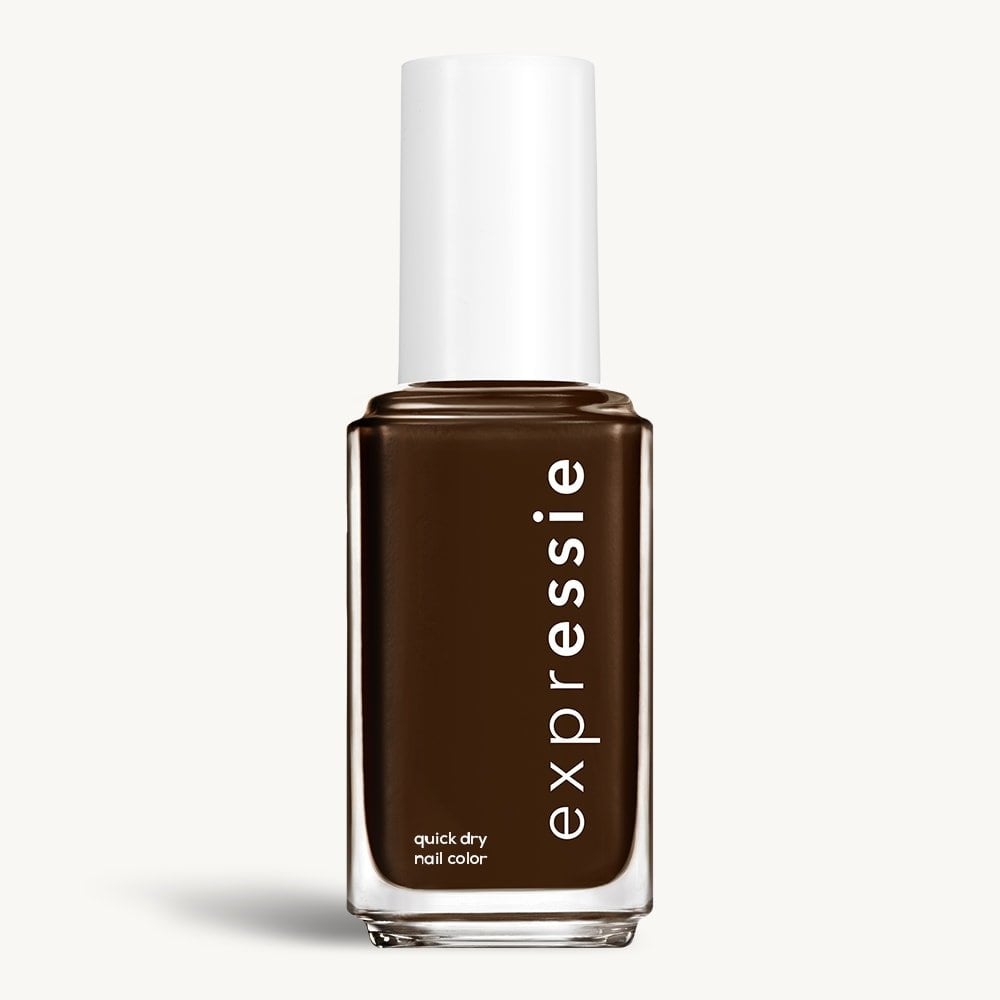 Sleek bottle of Essie Expressie quick-dry nail polish in 'Take the Expresso' against a clean white background.