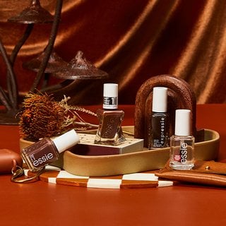 essie featured brown nail polish collection with artful brown spread and tray