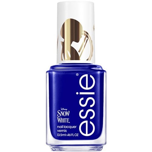 A bottle of brave and true saturated mid-tone blue essie nail polish against a white background