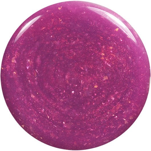 White background with round puddle of fiercest of them all essie nail polish, a sheer purple shade
