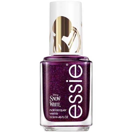 A white background with one bottle of tempted with envy eggplant purple essie nail polish