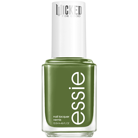 olive green essie my future is unlimited nail polish on a white backdrop