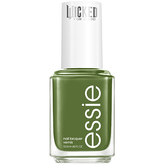 olive green essie my future is unlimited nail polish on a white backdrop
