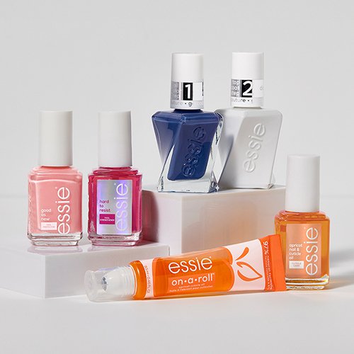 Collection of essie products against a white background