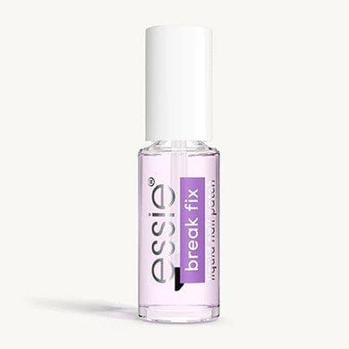 Clear bottle of break fix liquid nail patch with a white cap against a white background