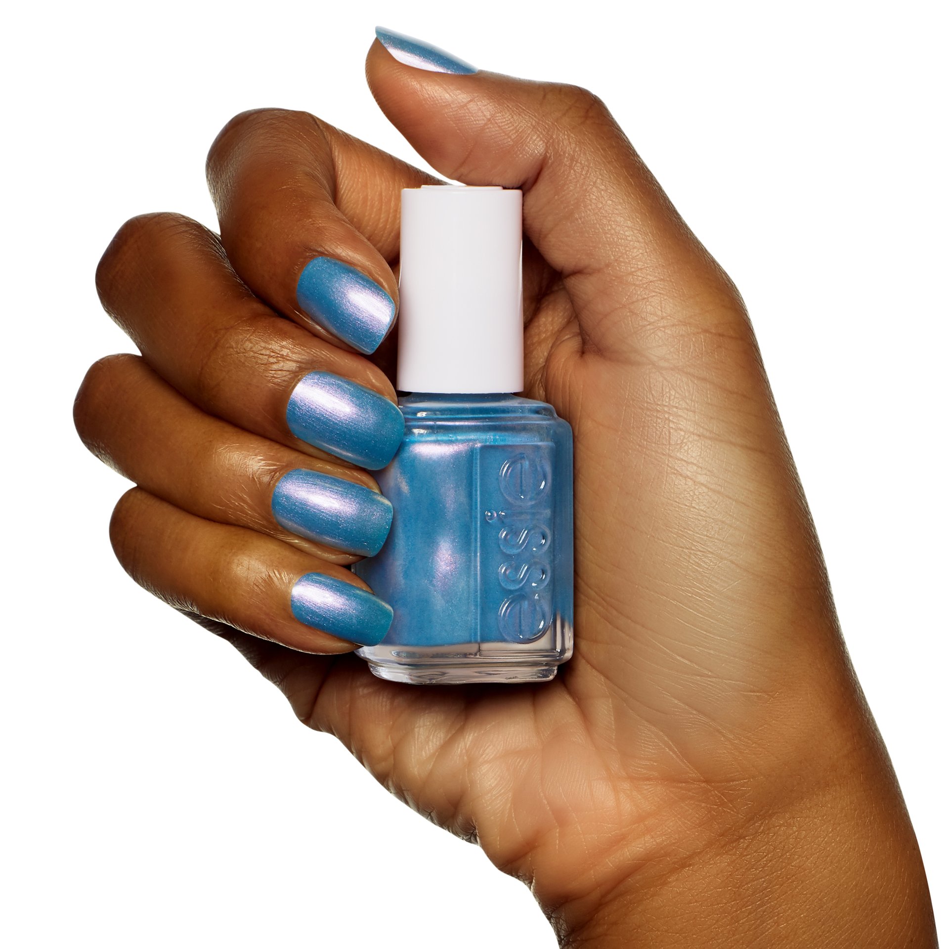 glow with the flow blue shimmer nail polish essie