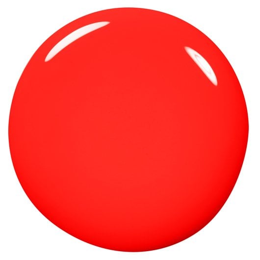 A vibrant red-0range swatch resting on a clean white background