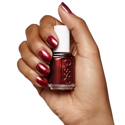wrapped in rubies dark burgundy gold nail polish color essie